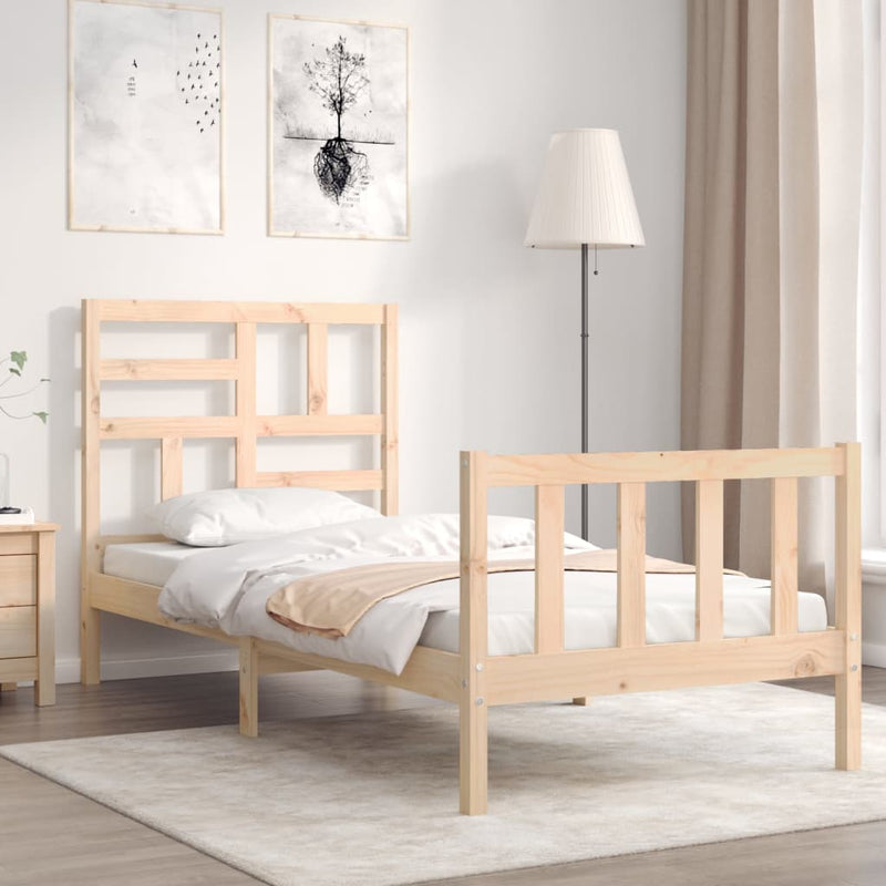 Bedframe met hoofdbord massief hout 100x200 cm
