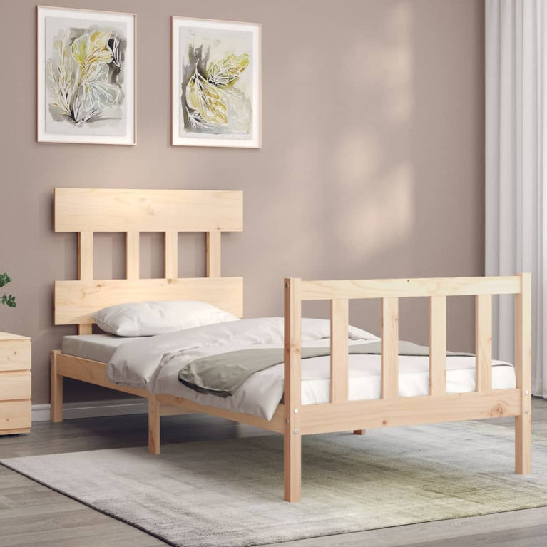 Bedframe met hoofdbord massief hout 100x200 cm