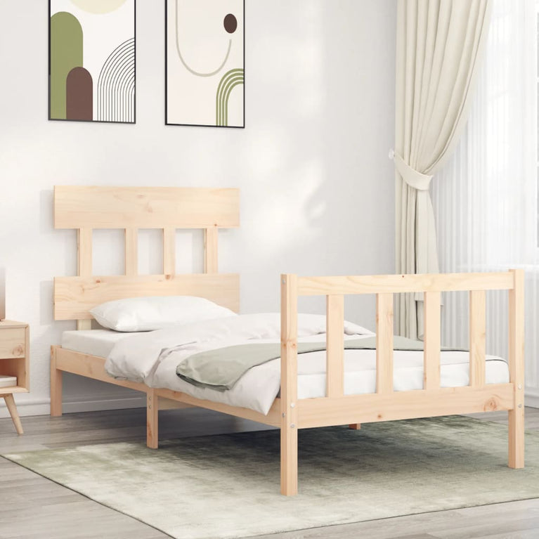 Bedframe met hoofdbord massief hout 100x200 cm