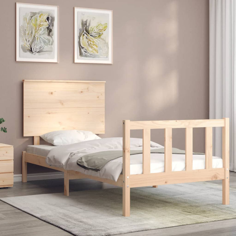 Bedframe met hoofdbord massief hout 100x200 cm