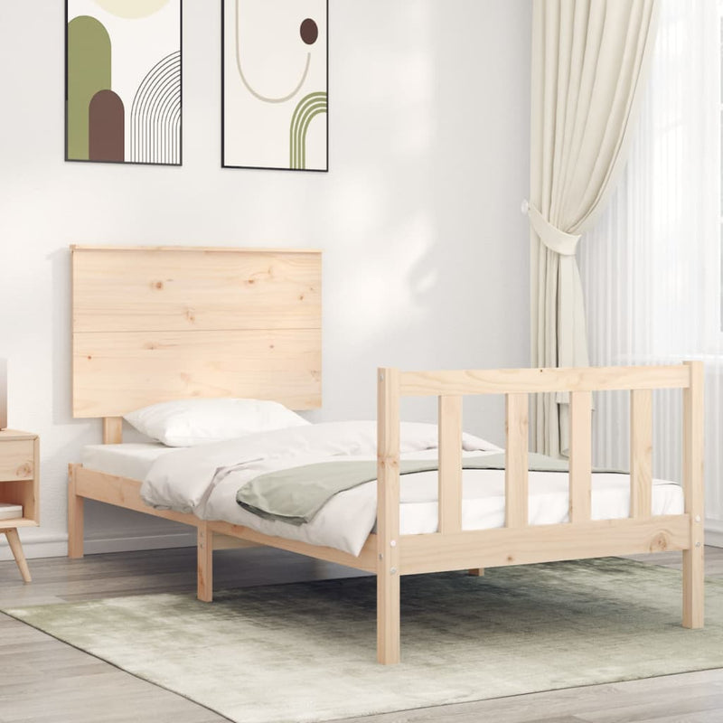 Bedframe met hoofdbord massief hout 100x200 cm