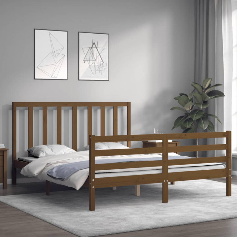 Bedframe met hoofdbord hout honingbruin 160x200 cm