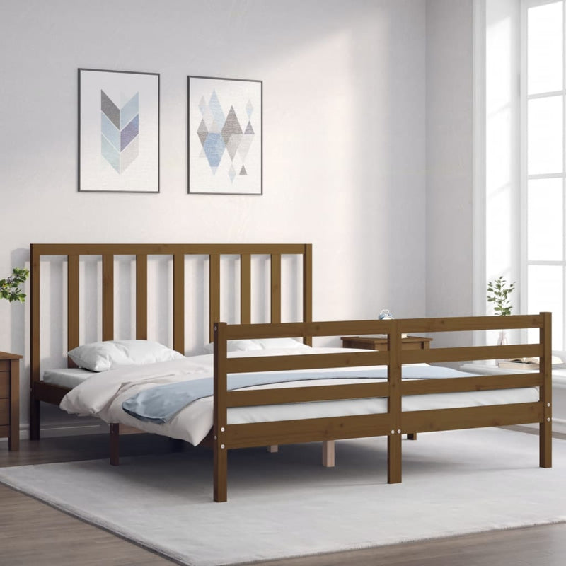Bedframe met hoofdbord hout honingbruin 160x200 cm