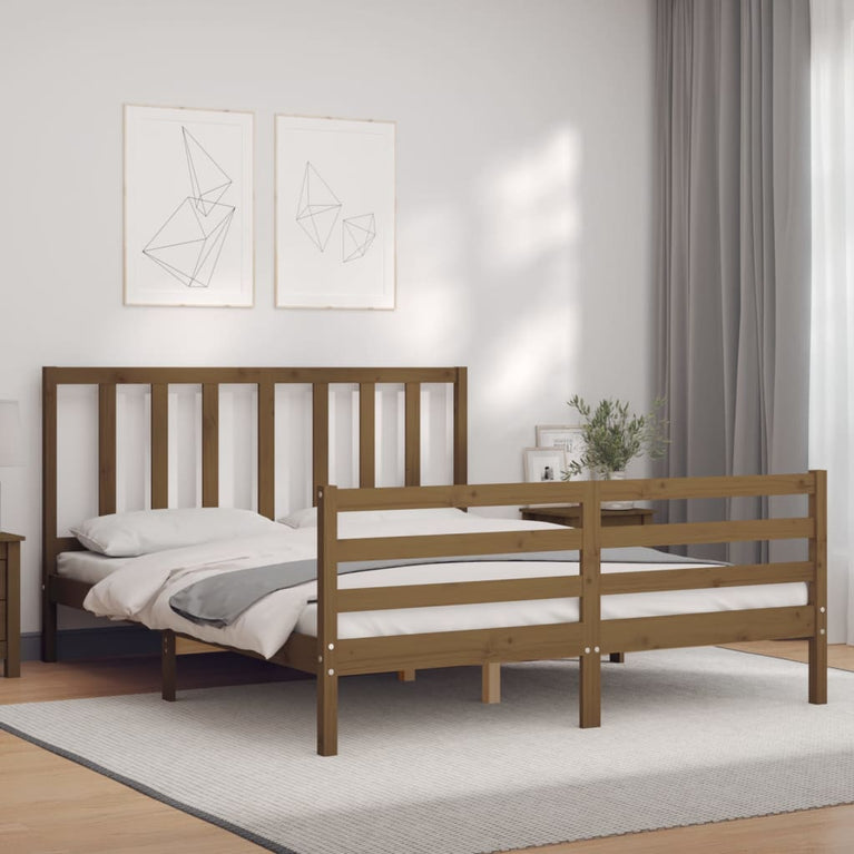 Bedframe met hoofdbord hout honingbruin 160x200 cm
