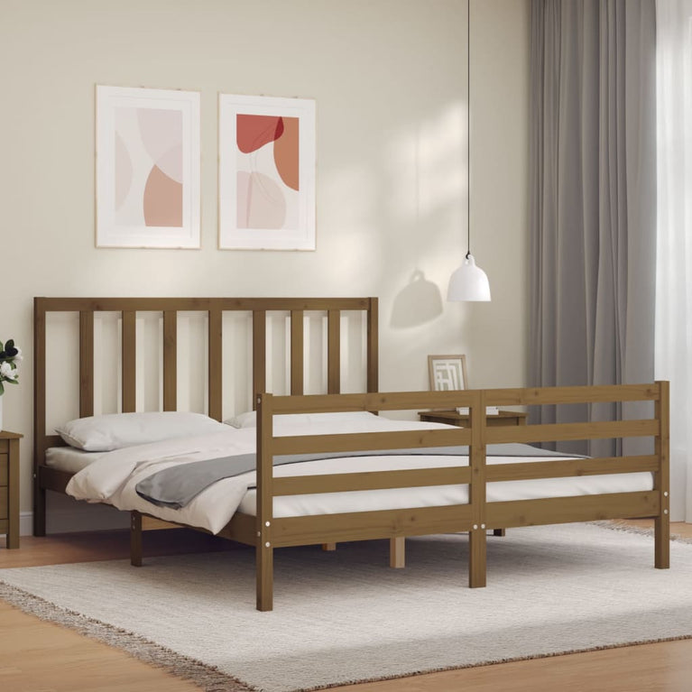Bedframe met hoofdbord hout honingbruin 160x200 cm