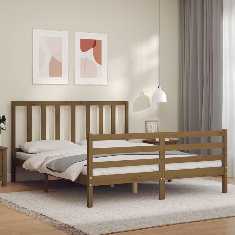 Bedframe met hoofdbord hout honingbruin 160x200 cm