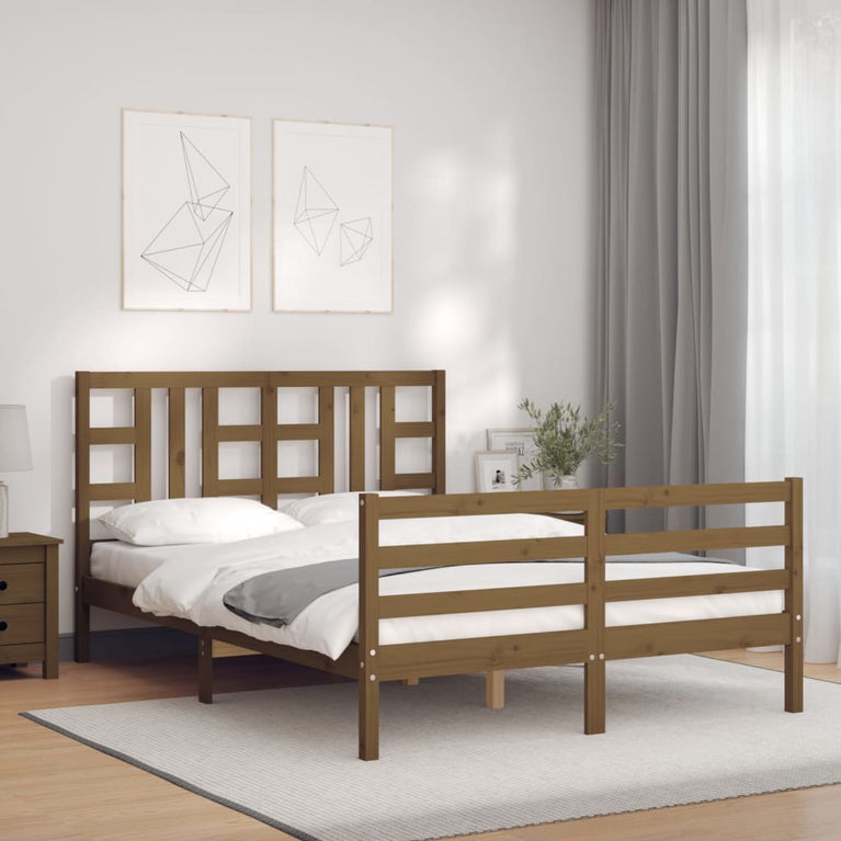 Bedframe met hoofdbord hout honingbruin 160x200 cm