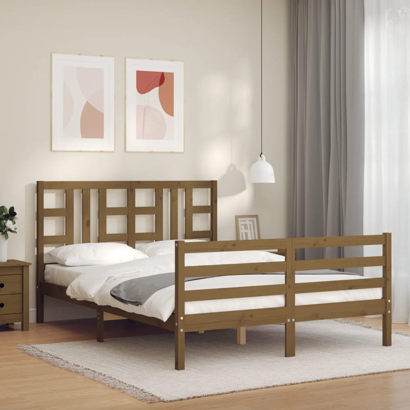 Bedframe met hoofdbord hout honingbruin 160x200 cm