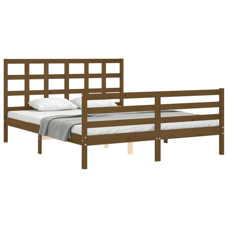Bedframe met hoofdbord hout honingbruin 160x200 cm