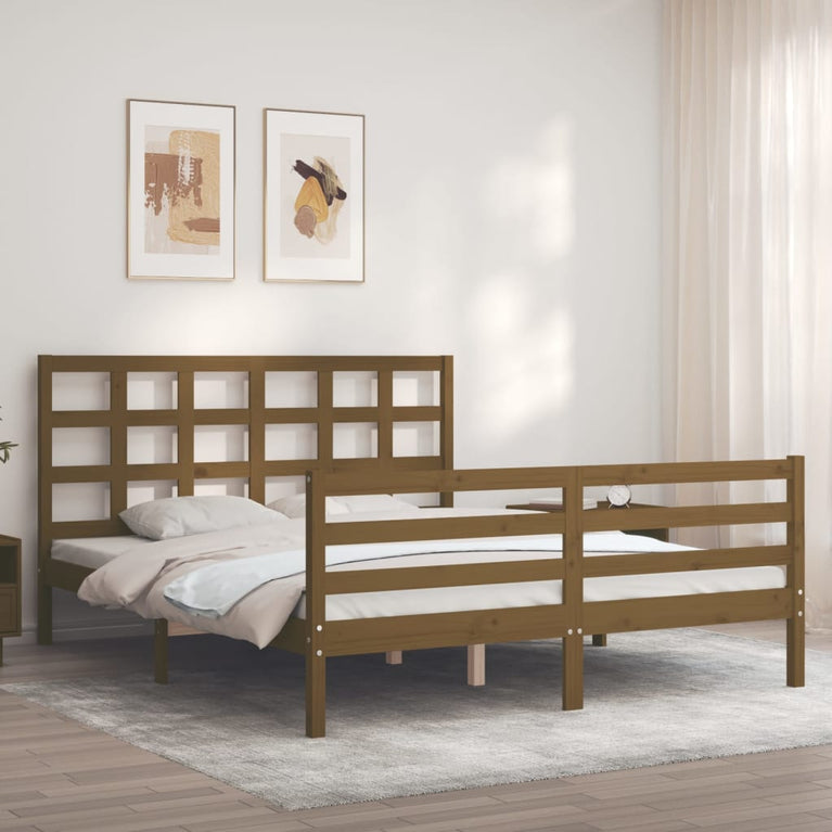 Bedframe met hoofdbord hout honingbruin 160x200 cm