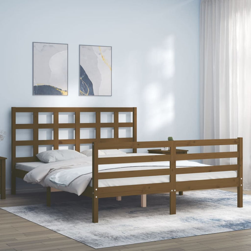 Bedframe met hoofdbord hout honingbruin 160x200 cm