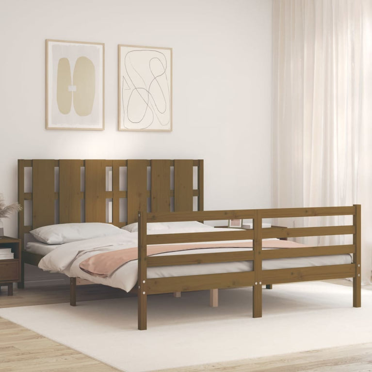 Bedframe met hoofdbord hout honingbruin 160x200 cm