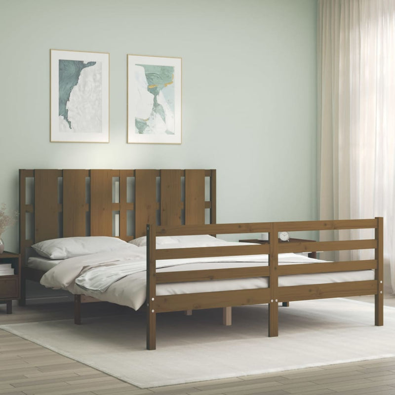 Bedframe met hoofdbord hout honingbruin 160x200 cm