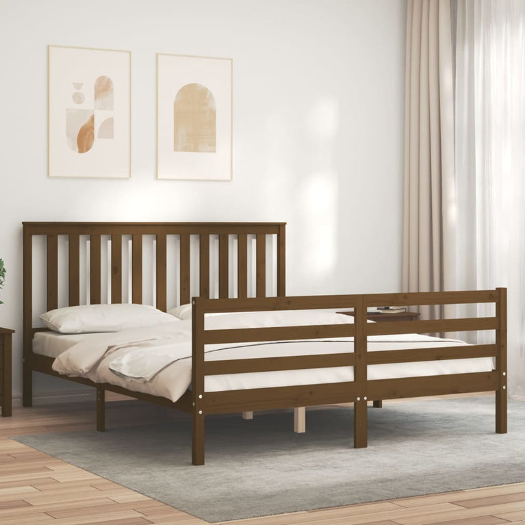 Bedframe met hoofdbord hout honingbruin 160x200 cm