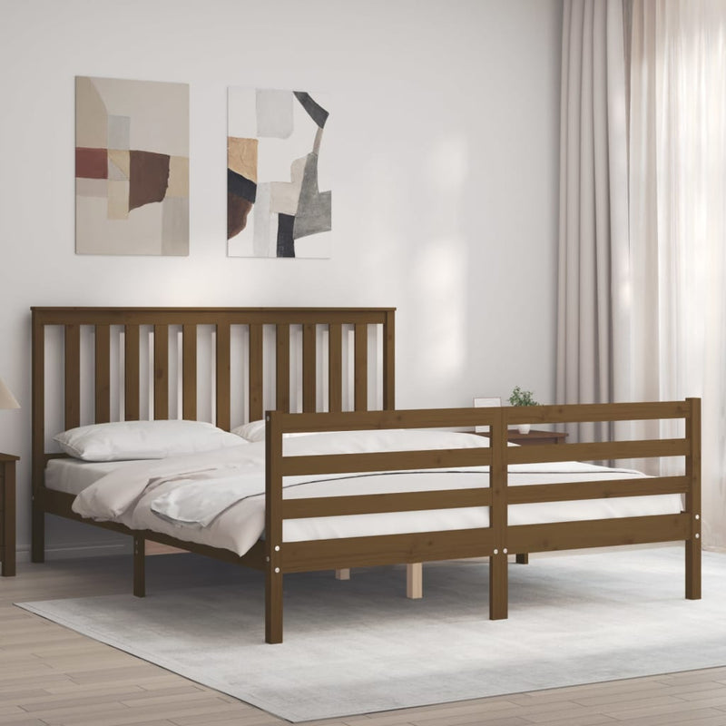 Bedframe met hoofdbord hout honingbruin 160x200 cm