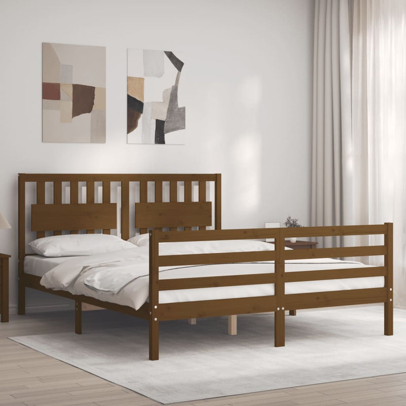 Bedframe met hoofdbord hout honingbruin 160x200 cm