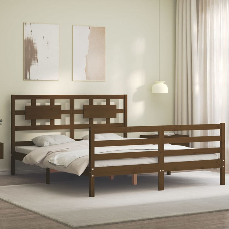 Bedframe met hoofdbord hout honingbruin 160x200 cm