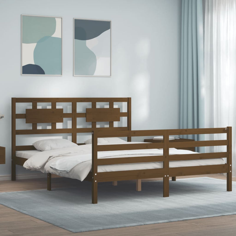 Bedframe met hoofdbord hout honingbruin 160x200 cm
