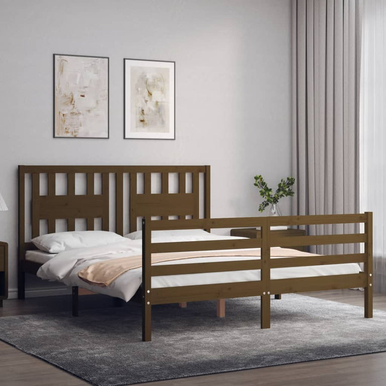 Bedframe met hoofdbord hout honingbruin 160x200 cm
