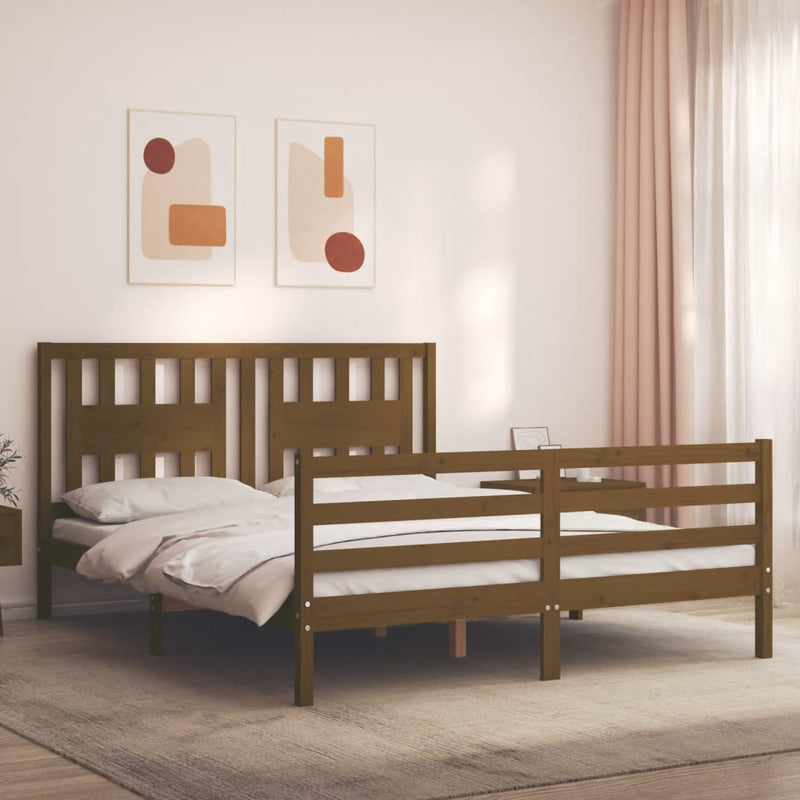 Bedframe met hoofdbord hout honingbruin 160x200 cm