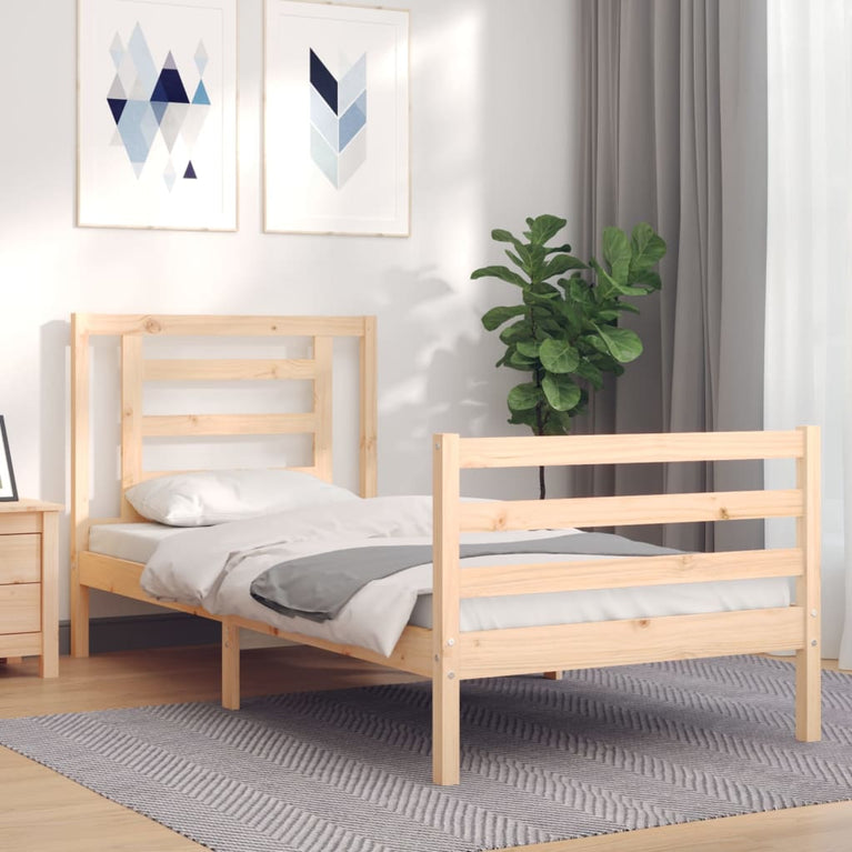 Bedframe met hoofdbord massief hout 100x200 cm