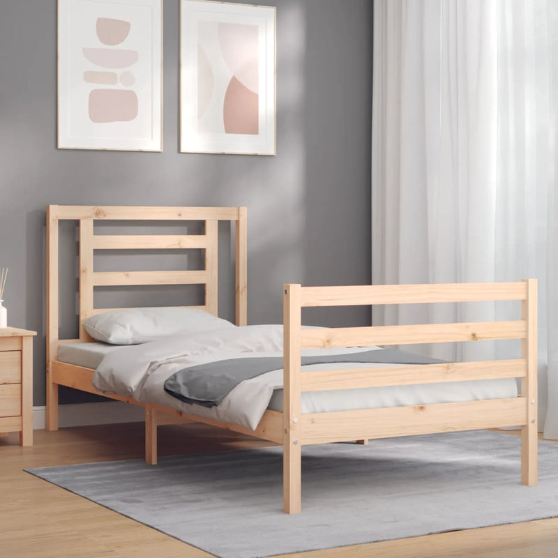 Bedframe met hoofdbord massief hout 100x200 cm