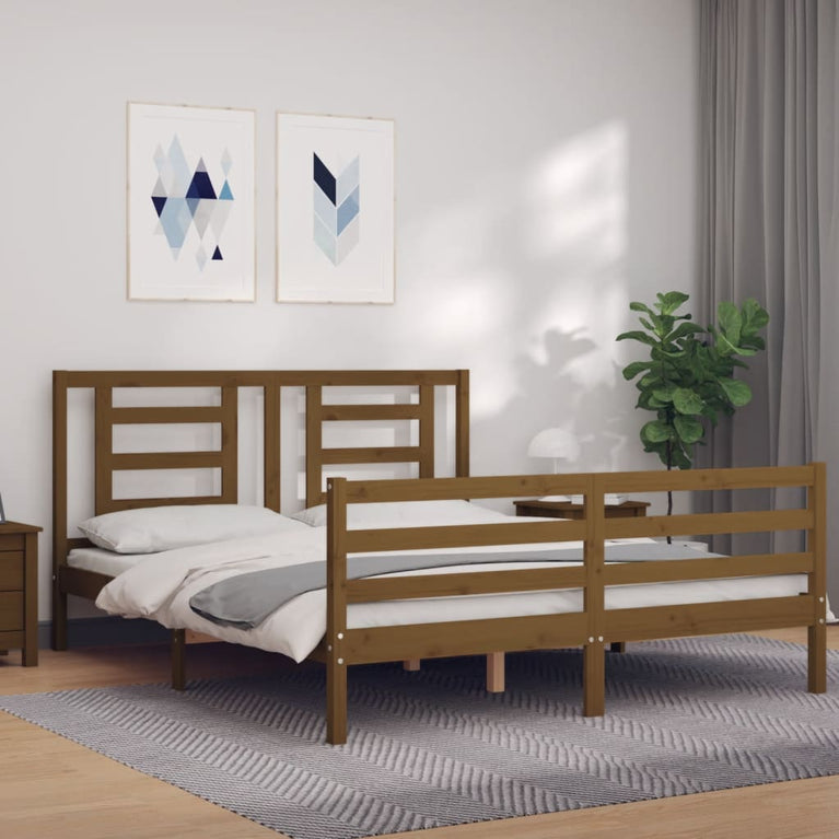 Bedframe met hoofdbord hout honingbruin 160x200 cm