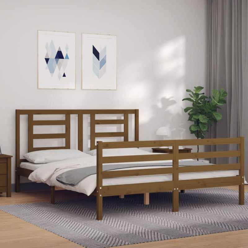 Bedframe met hoofdbord hout honingbruin 160x200 cm