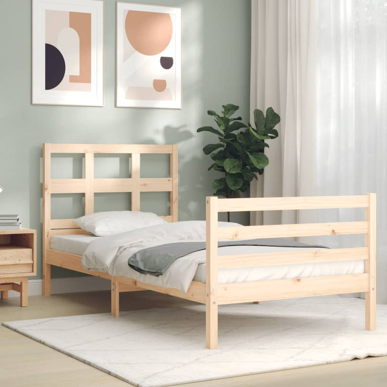 Bedframe met hoofdbord massief hout 100x200 cm