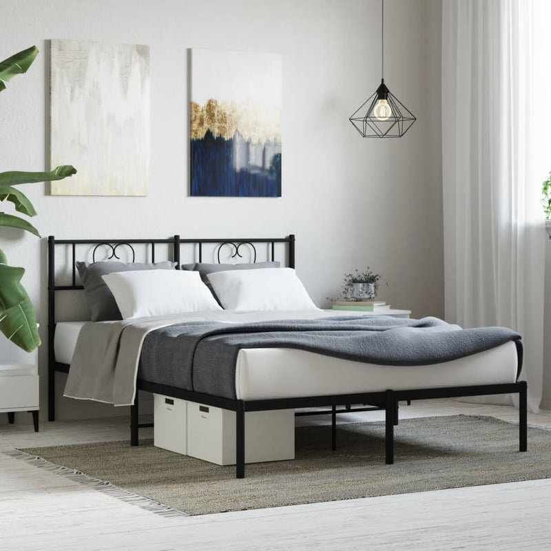 Bedframe met hoofdbord metaal zwart 160x200 cm