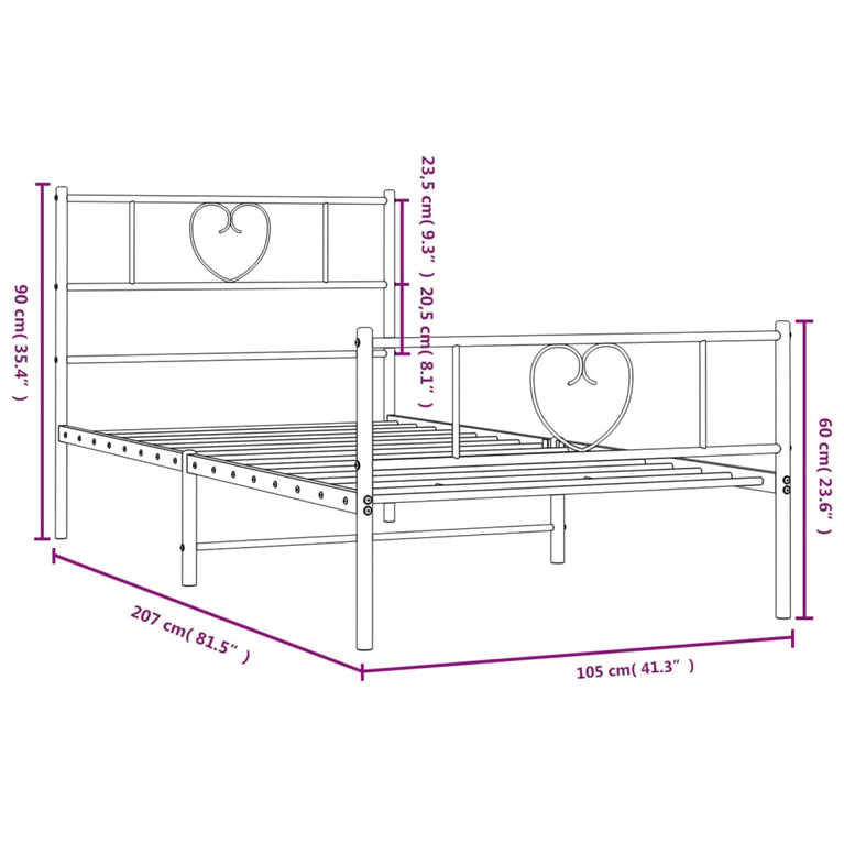 Bedframe met hoofd- en voeteneinde metaal zwart 100x200 cm