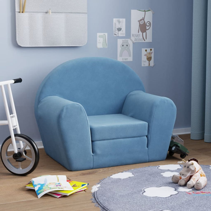 Kinderslaapbank zacht pluche blauw