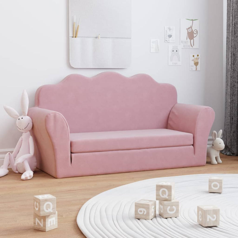 Kinderslaapbank 2-zits zacht pluche roze