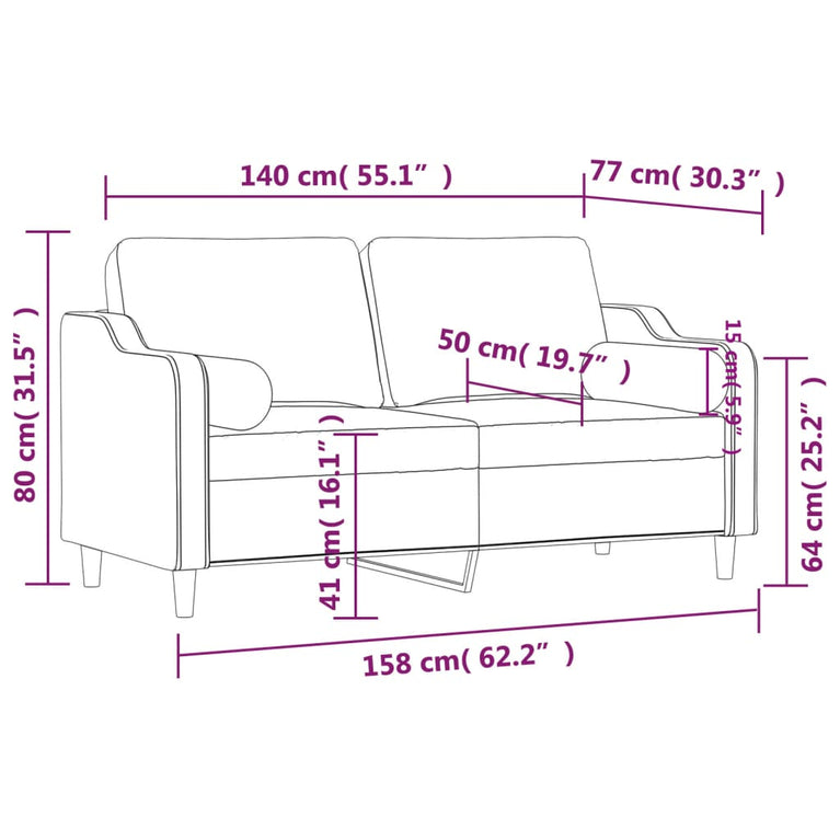 Tweezitsbank met sierkussens 140 cm stof zwart