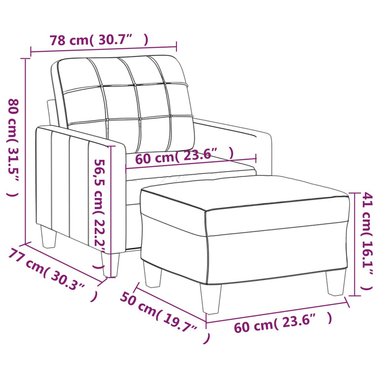 Fauteuil met voetenbank 60 cm kunstleer cappuccinokleurig