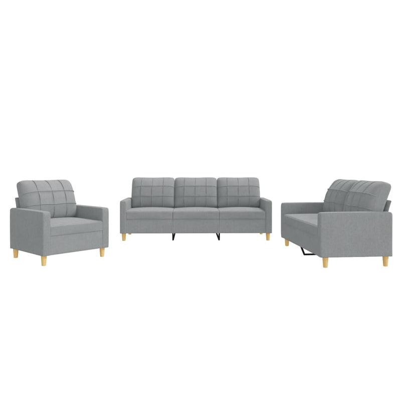 3-delige Loungeset met kussens stof lichtgrijs