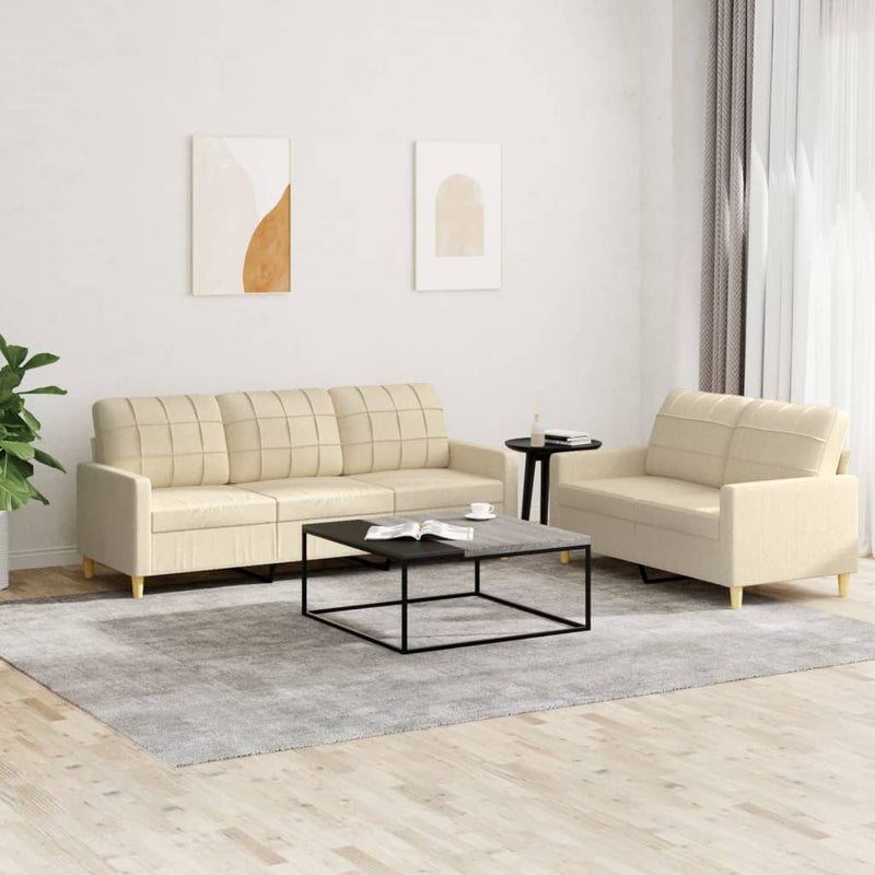 2-delige Loungeset met kussens stof crèmekleurig