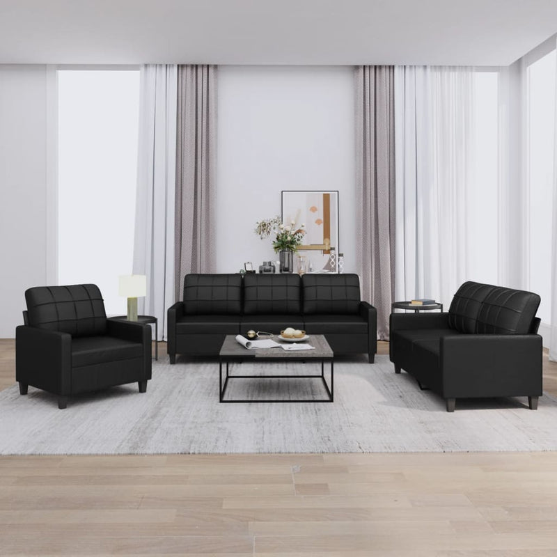 3-delige Loungeset met kussens kunstleer zwart