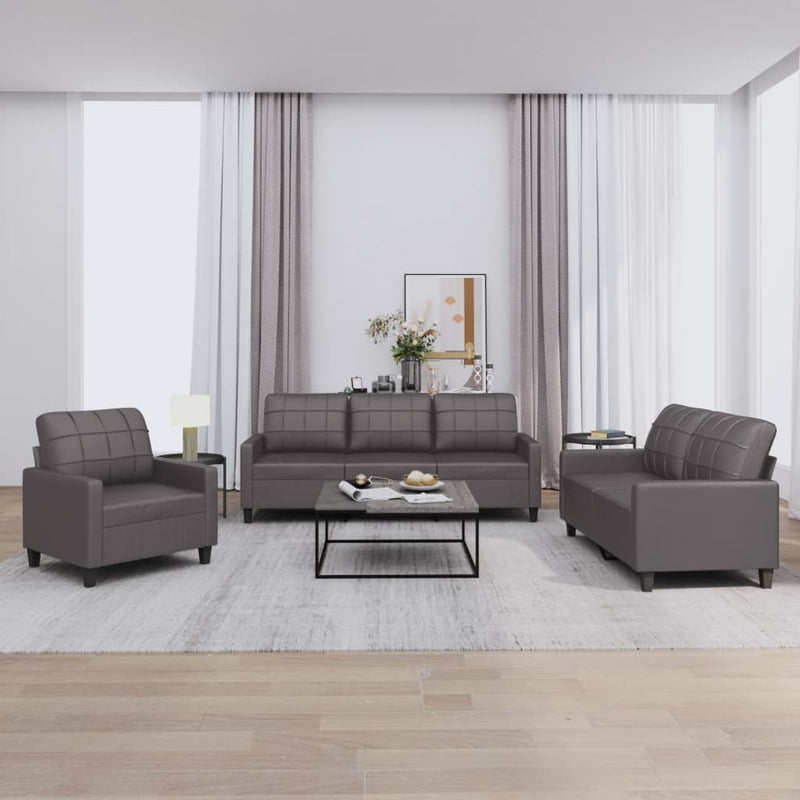3-delige Loungeset met kussens kunstleer grijs