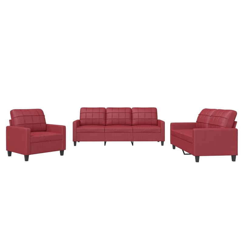 3-delige Loungeset met kussens kunstleer wijnrood