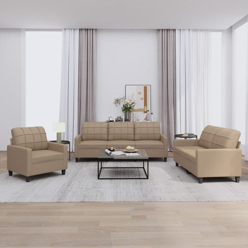 3-delige Loungeset met kussens kunstleer cappuccino