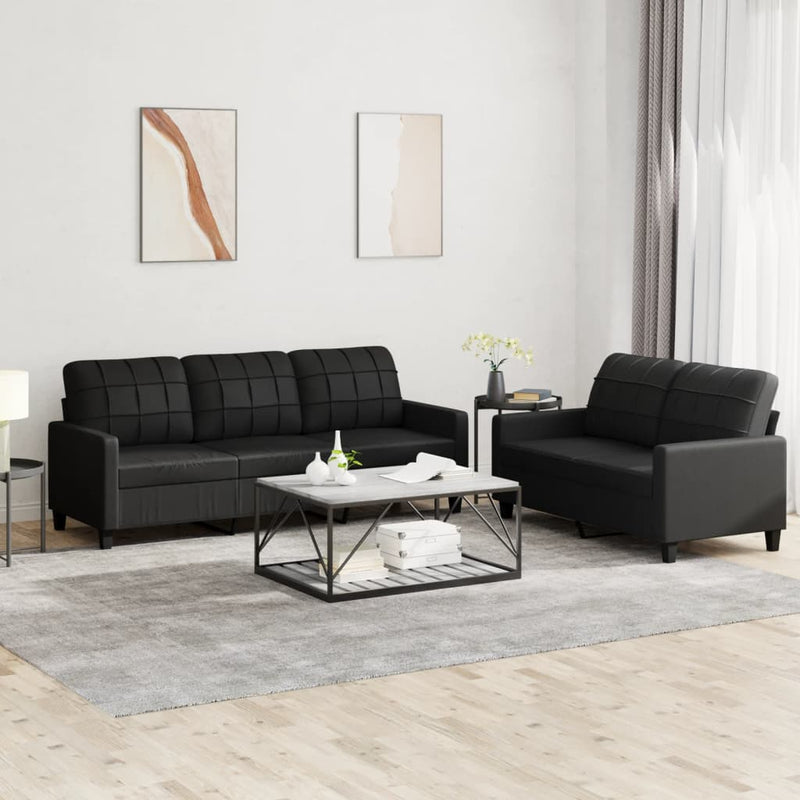 2-delige Loungeset met kussens kunstleer zwart