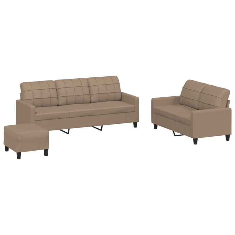 3-delige Loungeset met kussens kunstleer cappuccino