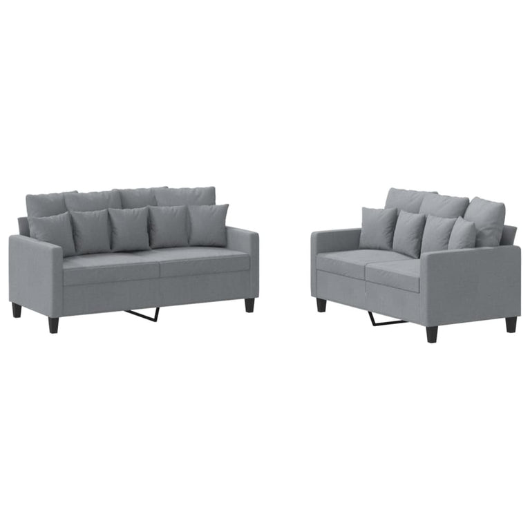 2-delige Loungeset met kussens stof lichtgrijs