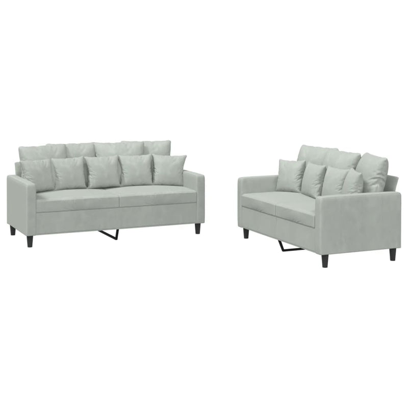 2-delige Loungeset met kussens fluweel lichtgrijs