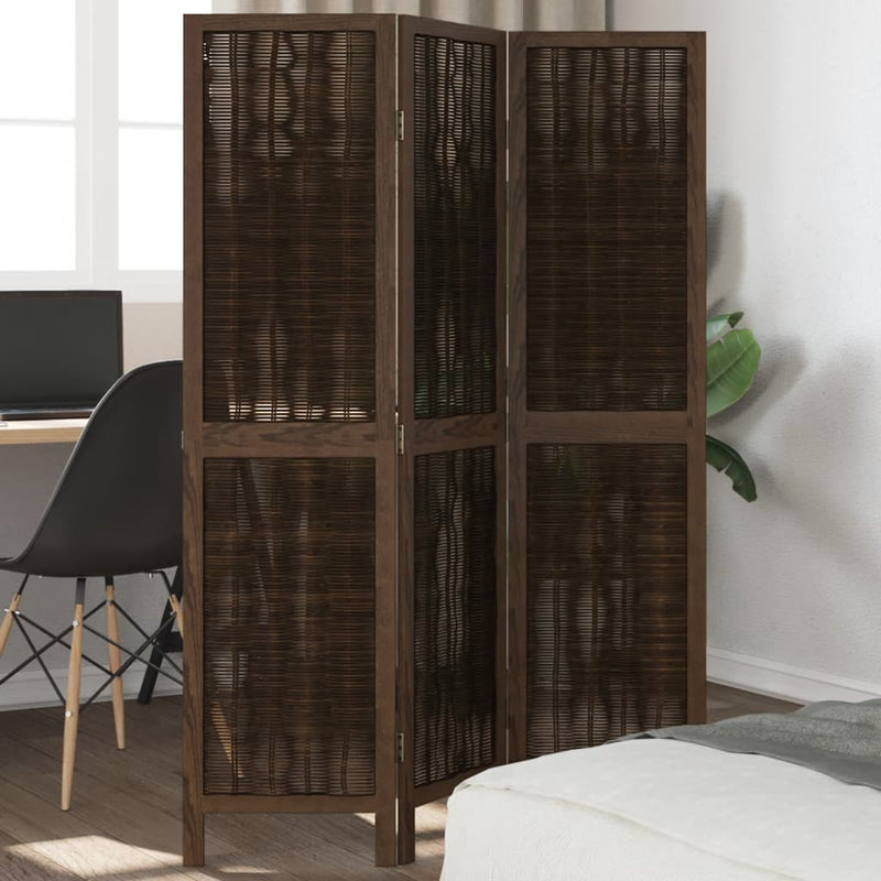 Kamerscherm met 3 panelen massief paulowniahout donkerbruin