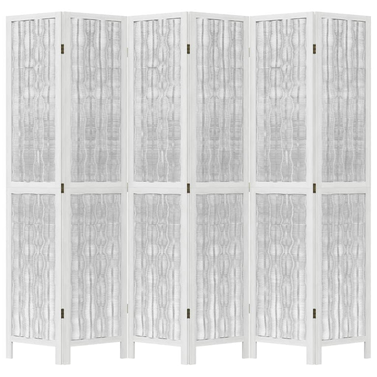 Kamerscherm met 6 panelen massief paulowniahout wit