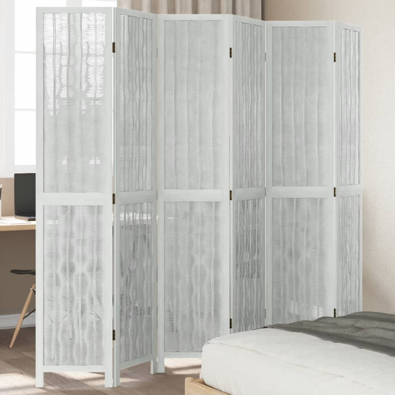 Kamerscherm met 6 panelen massief paulowniahout wit