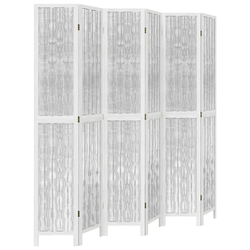 Kamerscherm met 6 panelen massief paulowniahout wit