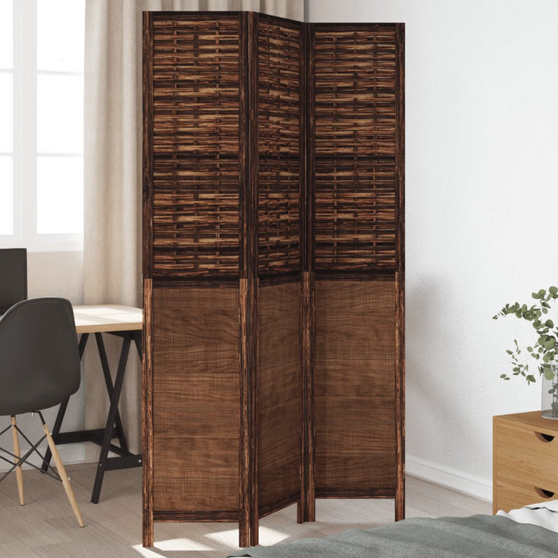 Kamerscherm met 3 panelen massief paulowniahout donkerbruin